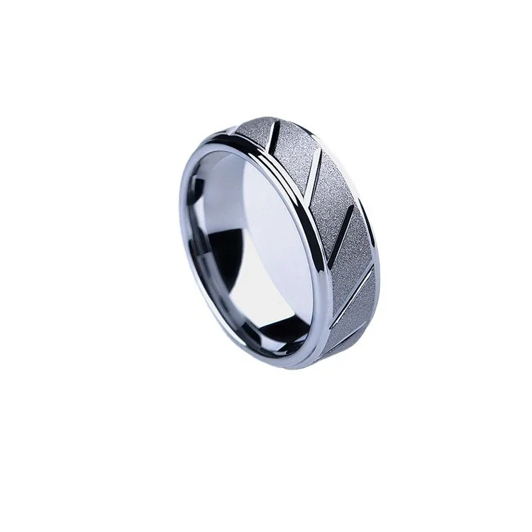 Ring: Wide Band Diagonal Groove Matte Stainless Steel
