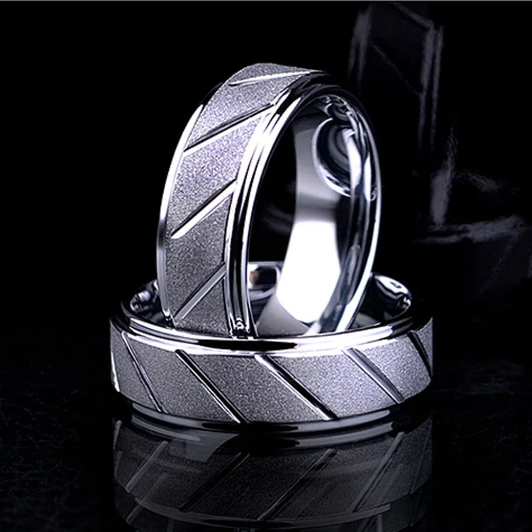 Ring: Wide Band Diagonal Groove Matte Stainless Steel