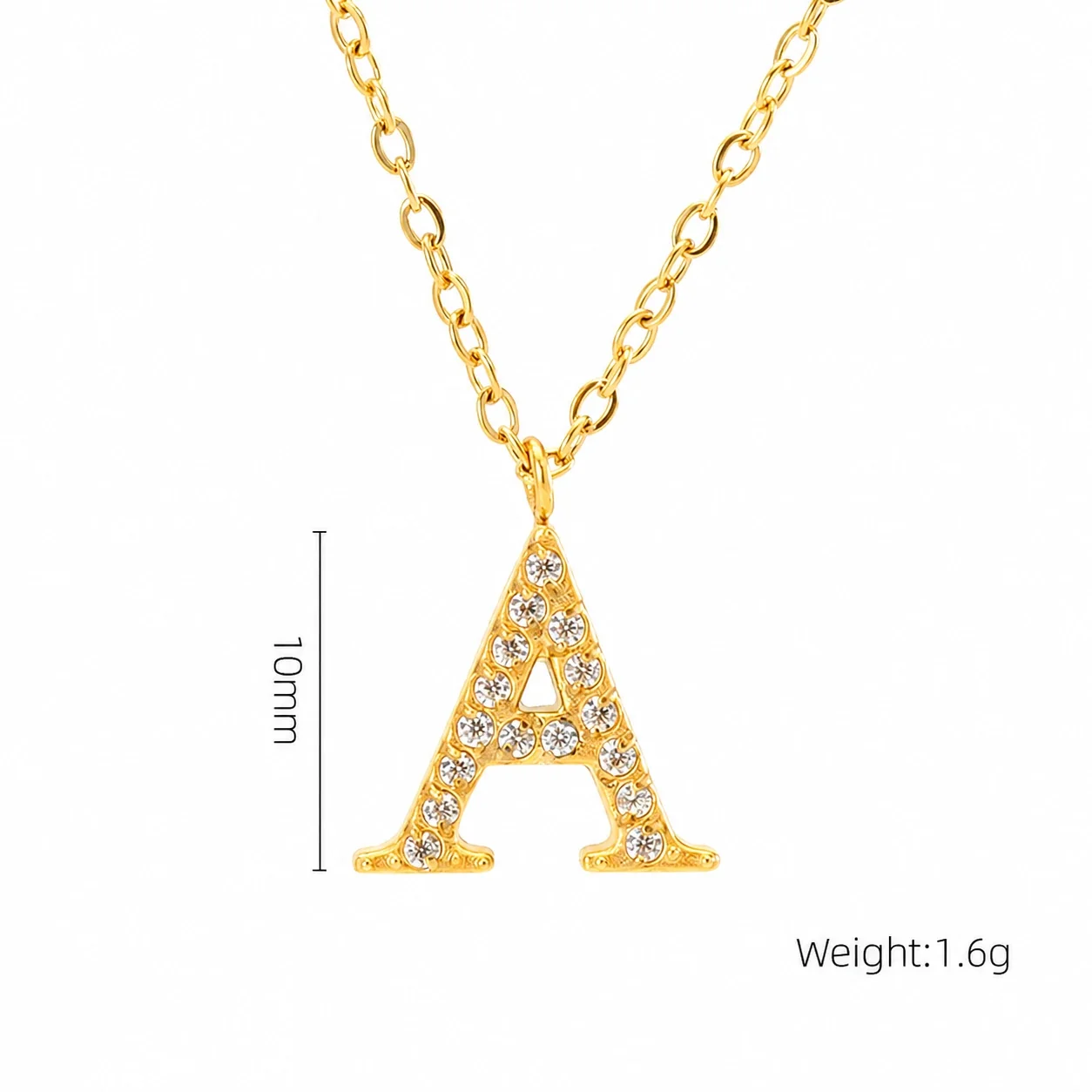 Sparkling Gold PVD Pavé Initial Pendant Necklace - Letter A