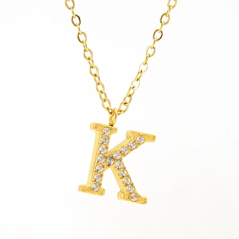 Sparkling Gold PVD Pavé Initial Pendant Necklace - Letter K