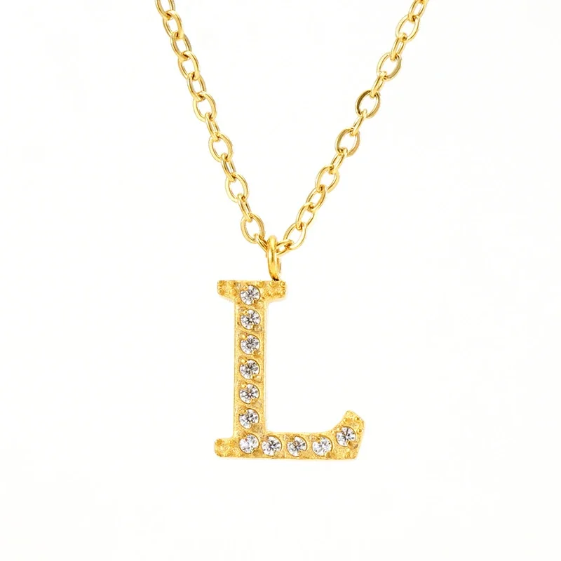 Sparkling Gold PVD Pavé Initial Pendant Necklace - Letter L