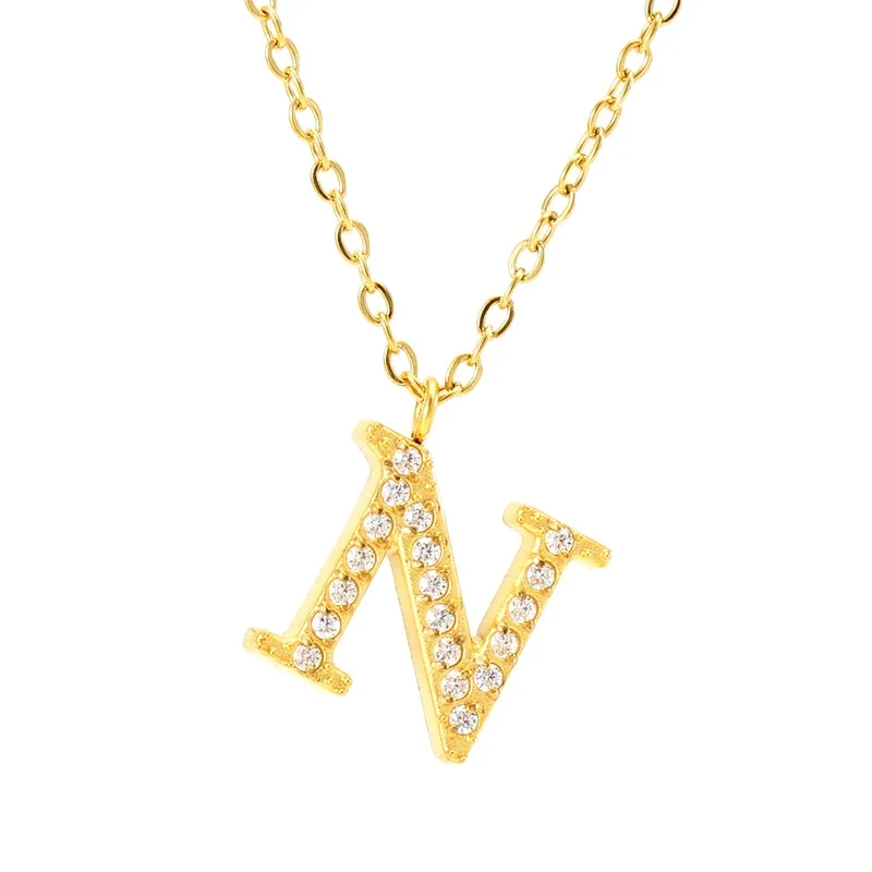 Sparkling Gold PVD Pavé Initial Pendant Necklace - Letter N