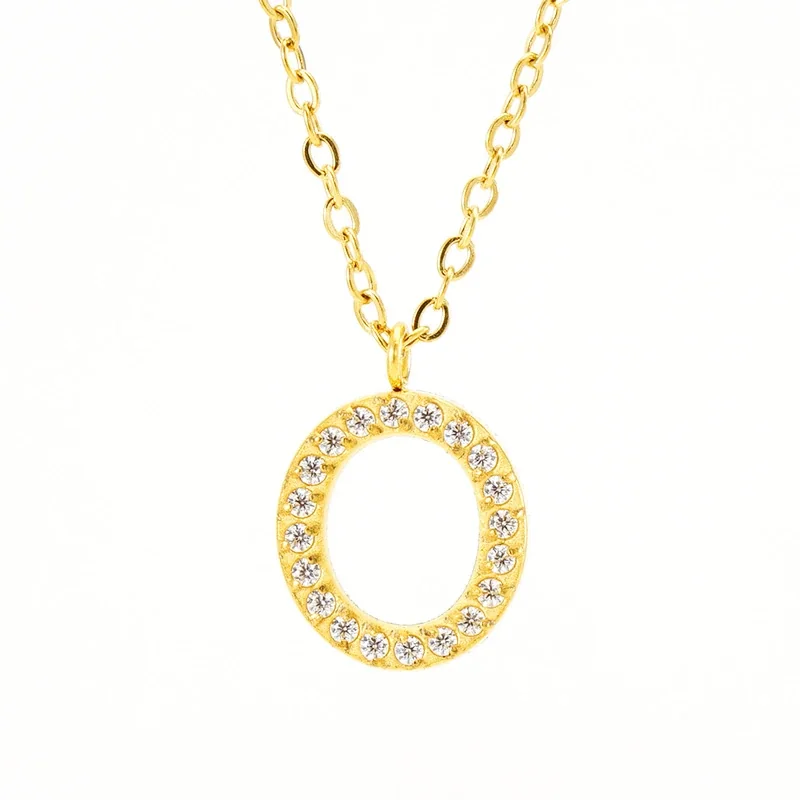 Sparkling Gold PVD Pavé Initial Pendant Necklace - Letter O