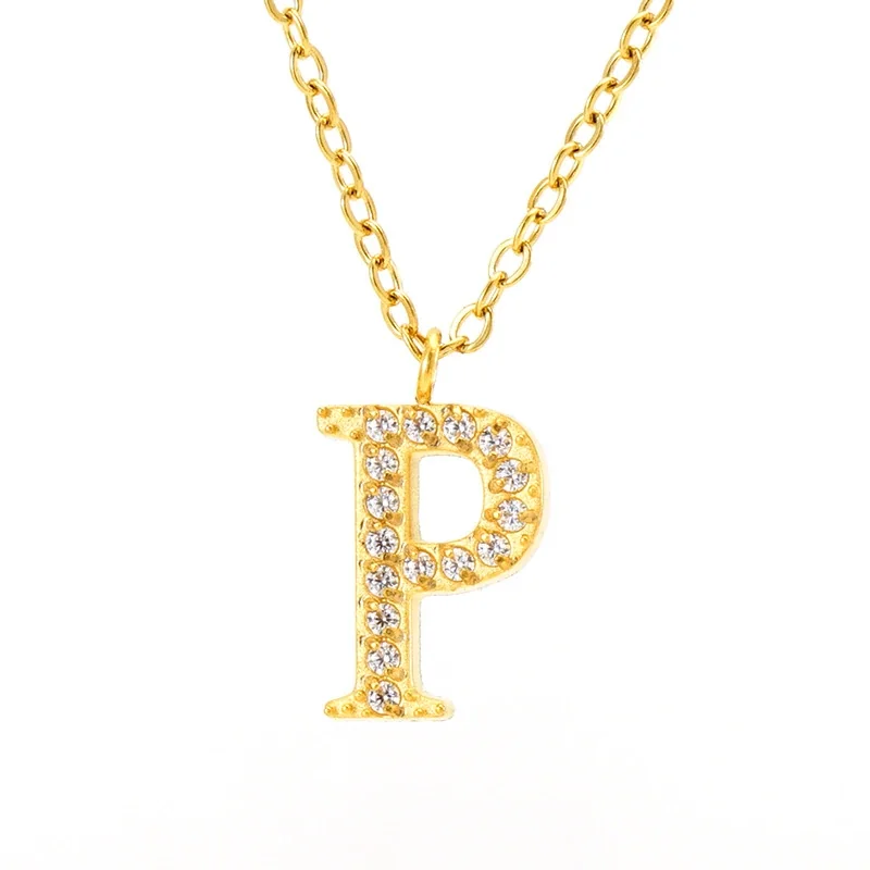 Sparkling Gold PVD Pavé Initial Pendant Necklace - Letter P