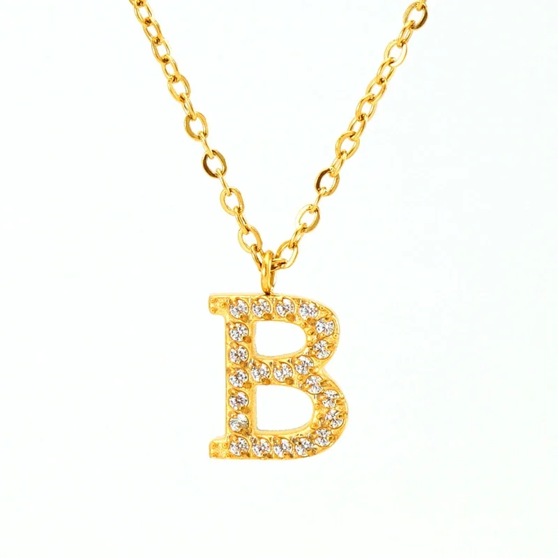 Sparkling Gold PVD Pavé Initial Pendant Necklace - Letter B
