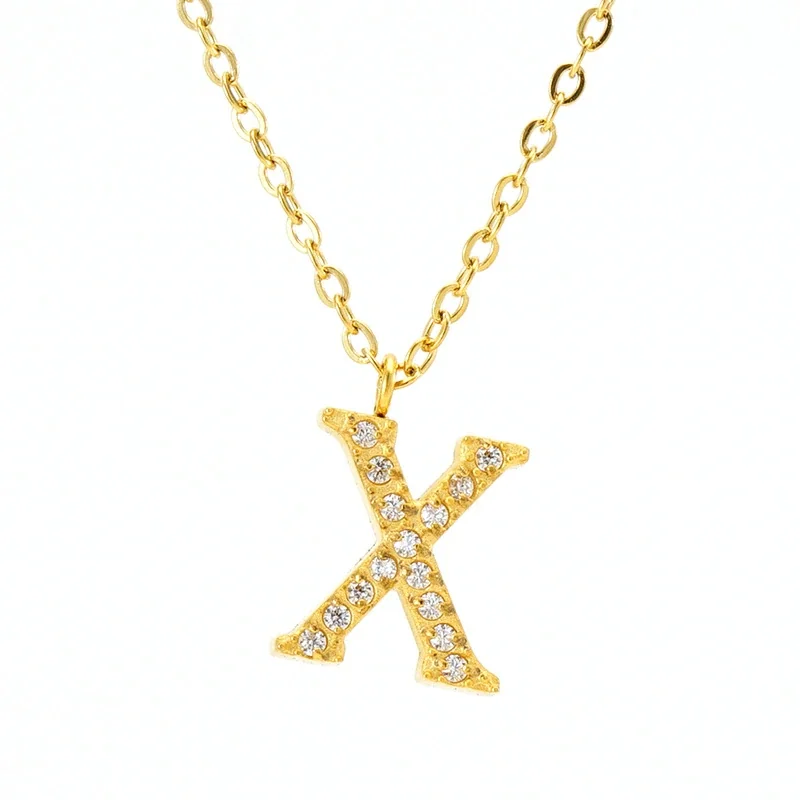 Sparkling Gold PVD Pavé Initial Pendant Necklace - Letter X