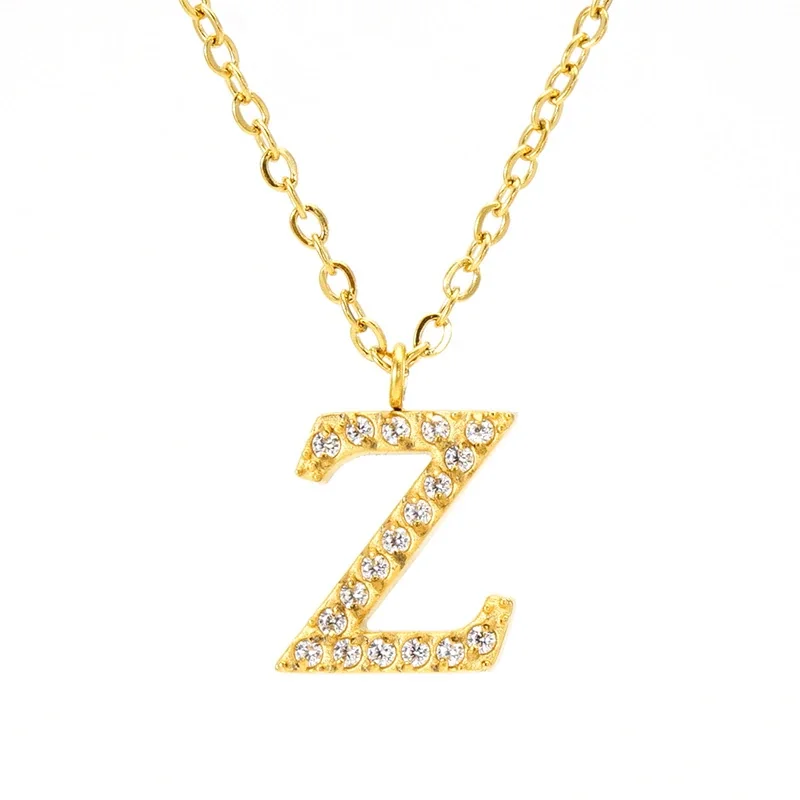 Sparkling Gold PVD Pavé Initial Pendant Necklace - Letter Z