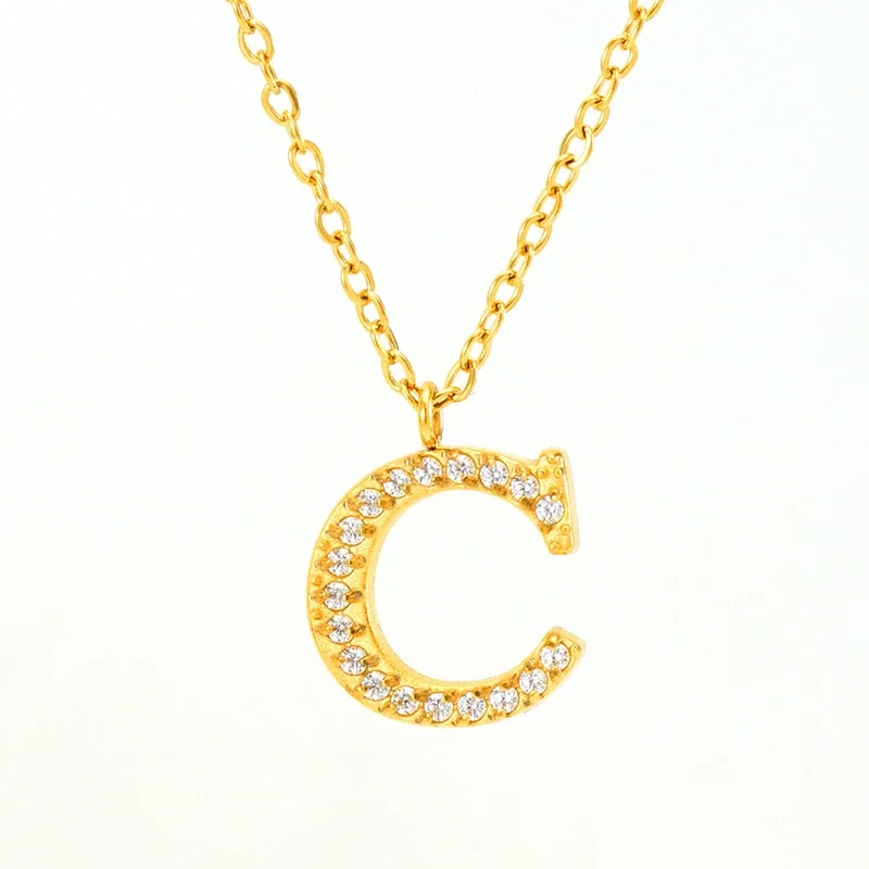 Sparkling Gold PVD Pavé Initial Pendant Necklace - Letter C