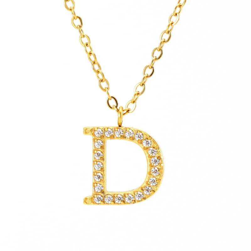 Sparkling Gold PVD Pavé Initial Pendant Necklace - Letter D