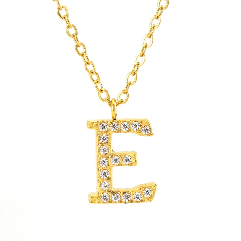 Sparkling Gold PVD Pavé Initial Pendant Necklace - Letter E
