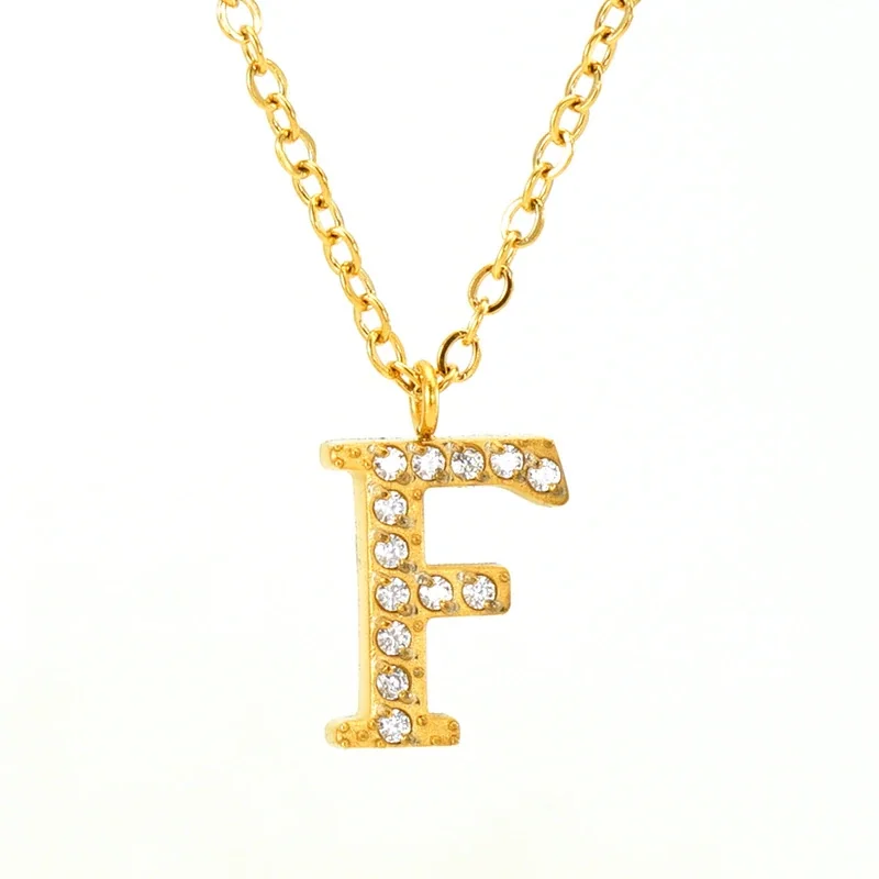 Sparkling Gold PVD Pavé Initial Pendant Necklace - Letter F