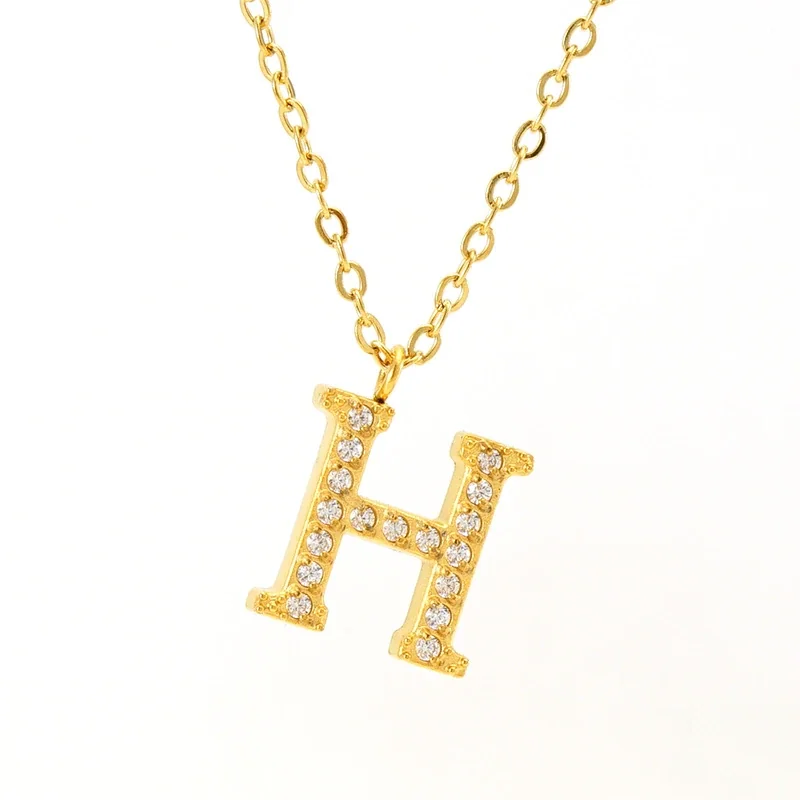 Sparkling Gold PVD Pavé Initial Pendant Necklace - Letter H