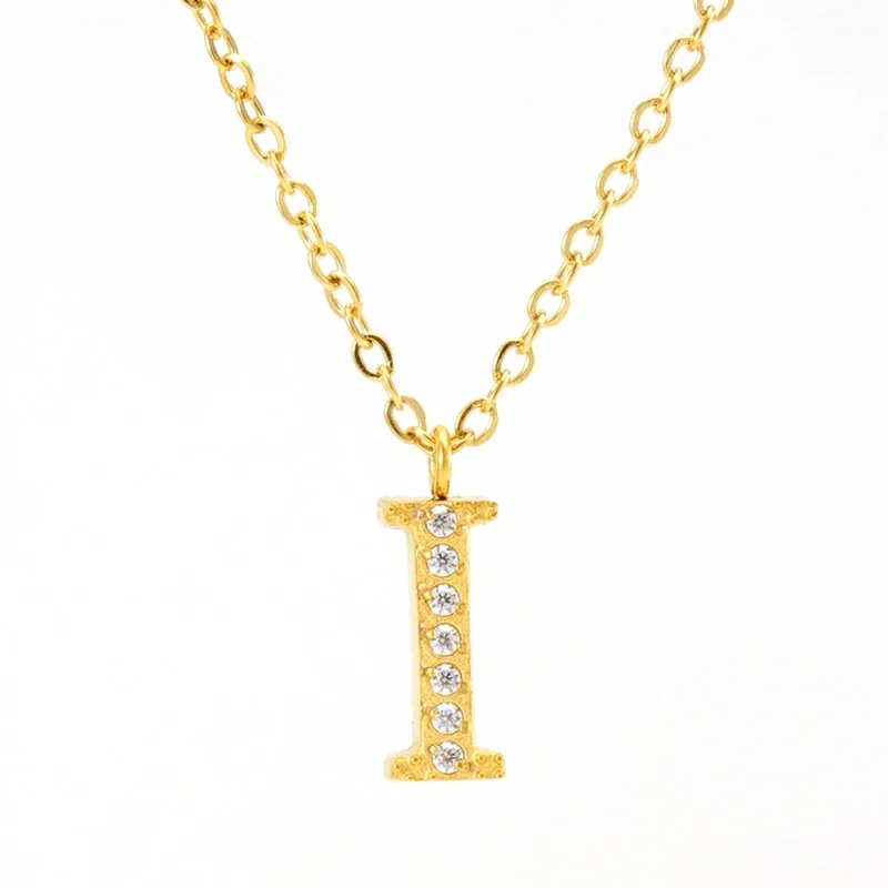Sparkling Gold PVD Pavé Initial Pendant Necklace - Letter I