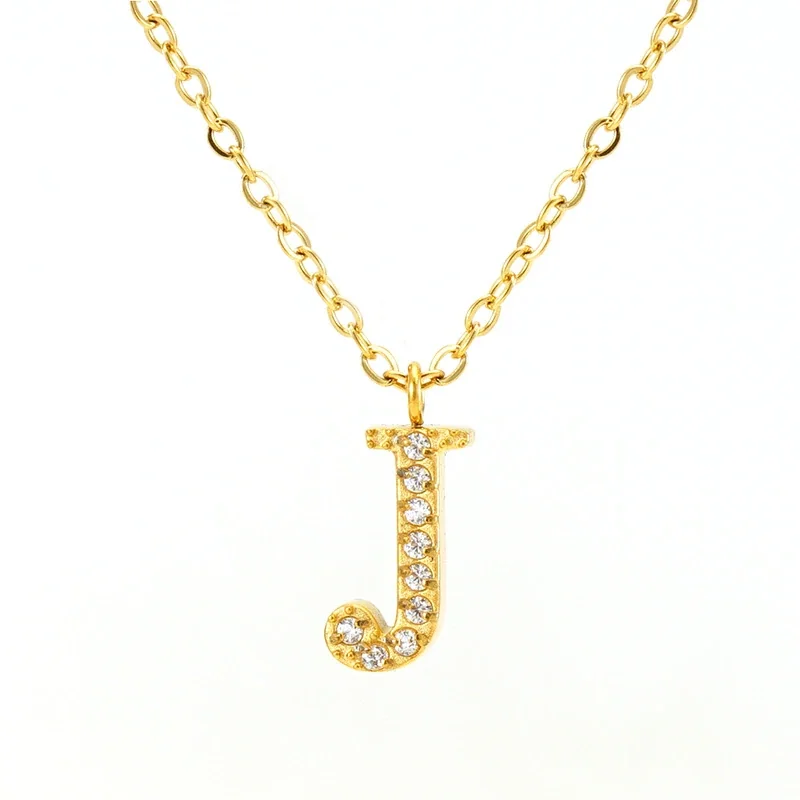 Sparkling Gold PVD Pavé Initial Pendant Necklace - Letter J