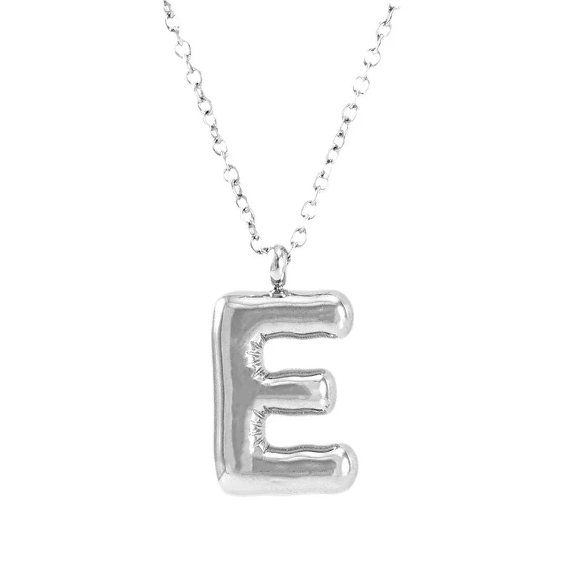 Puffy Silver-Tone Bubble Letter Pendant Necklace