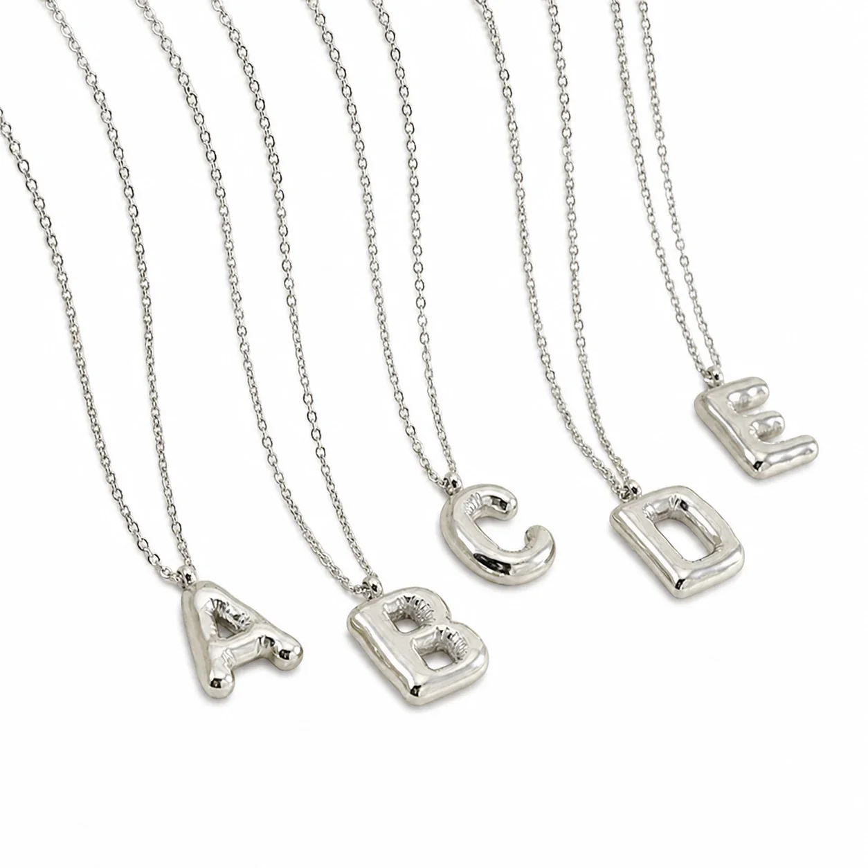 Puffy Silver-Tone Bubble Letter Pendant Necklace