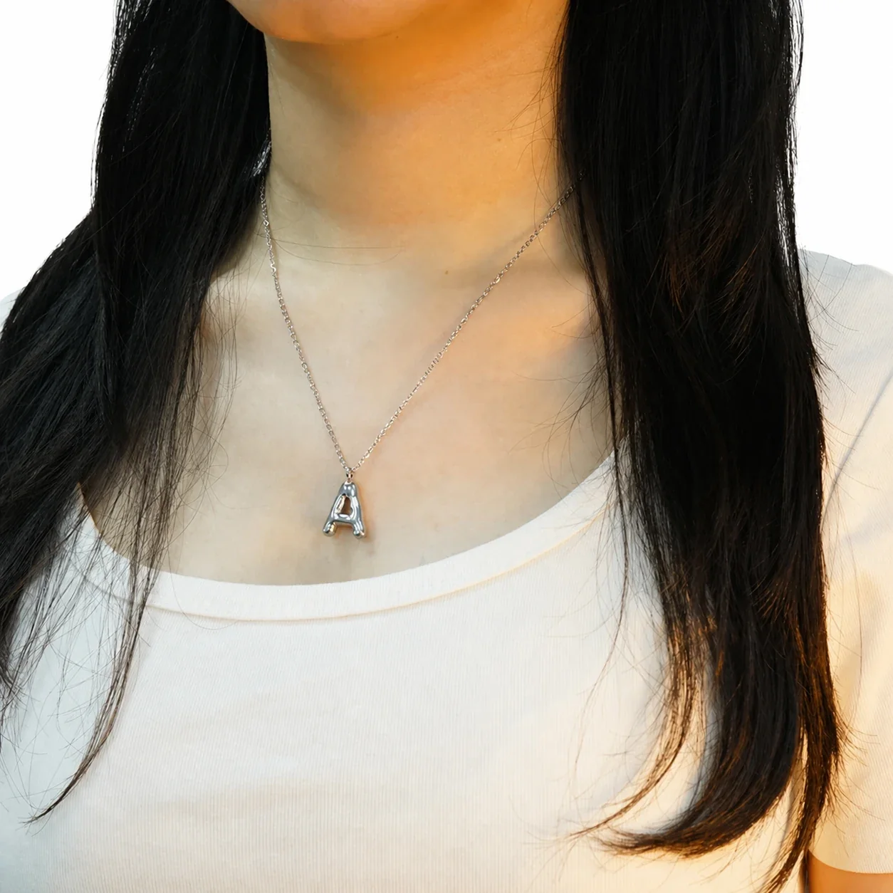Puffy Silver-Tone Bubble Letter Pendant Necklace