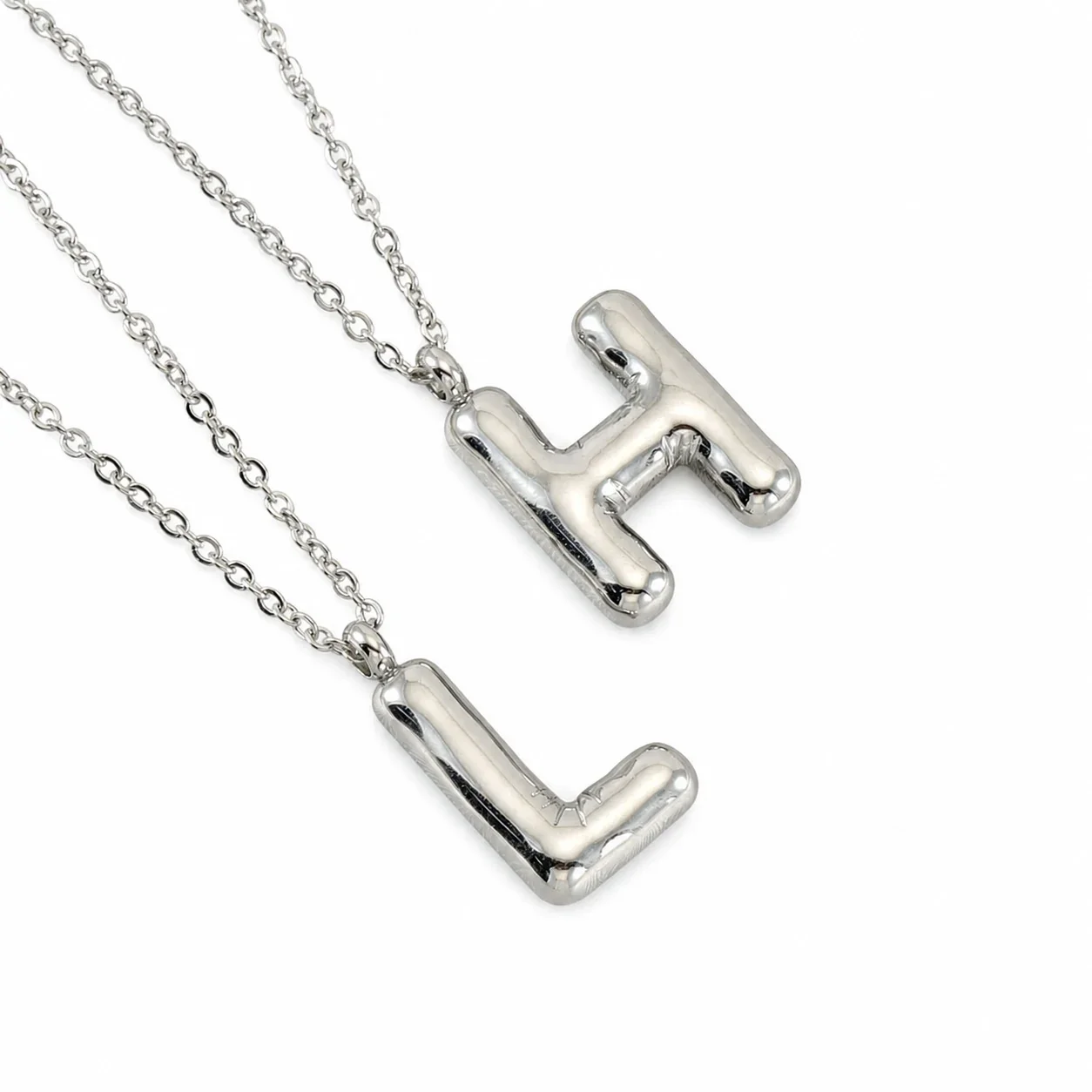 Puffy Silver-Tone Bubble Letter Pendant Necklace