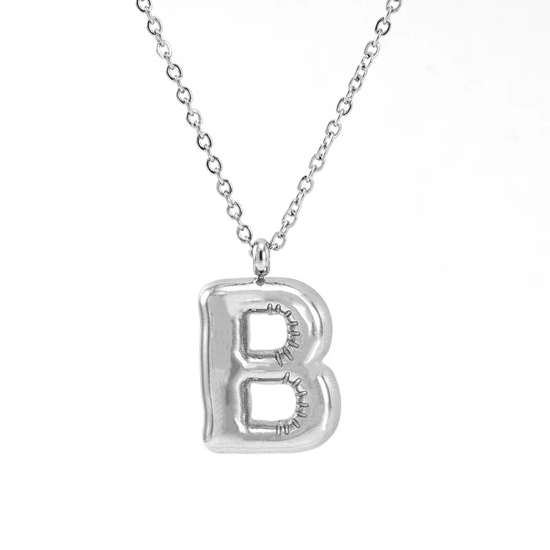 Puffy Silver-Tone Bubble Letter Pendant Necklace - Silver B