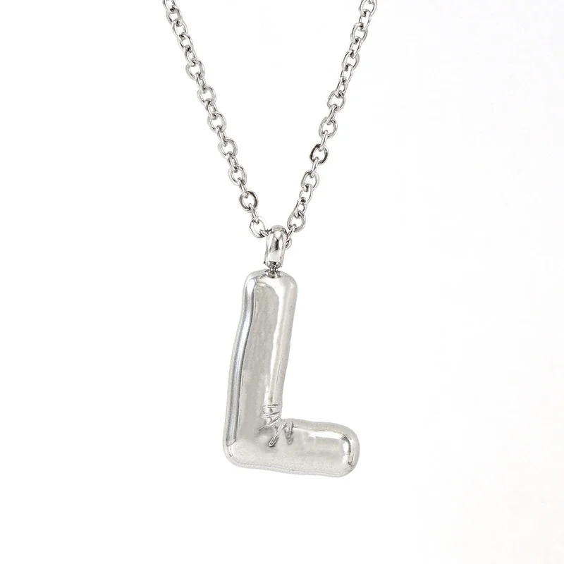Puffy Silver-Tone Bubble Letter Pendant Necklace - Silver L