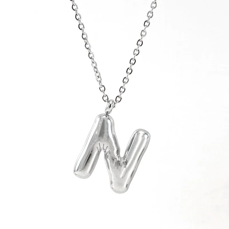 Puffy Silver-Tone Bubble Letter Pendant Necklace - Silver N