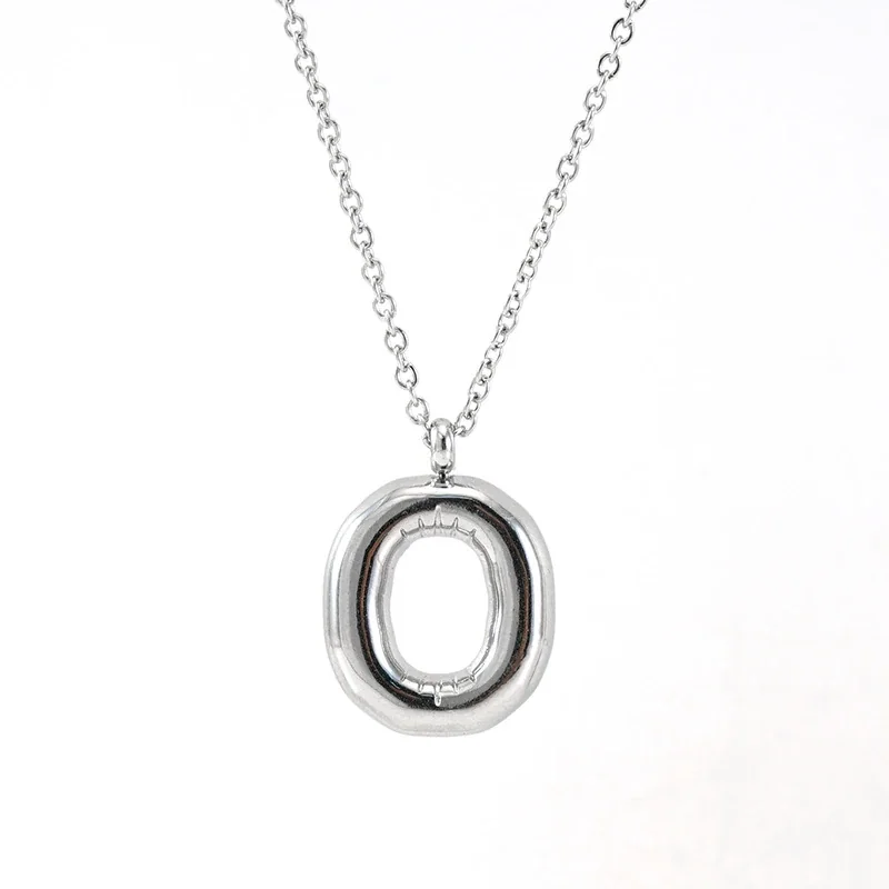 Puffy Silver-Tone Bubble Letter Pendant Necklace - Silver O