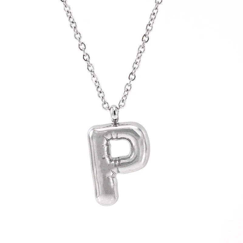Puffy Silver-Tone Bubble Letter Pendant Necklace - Silver P