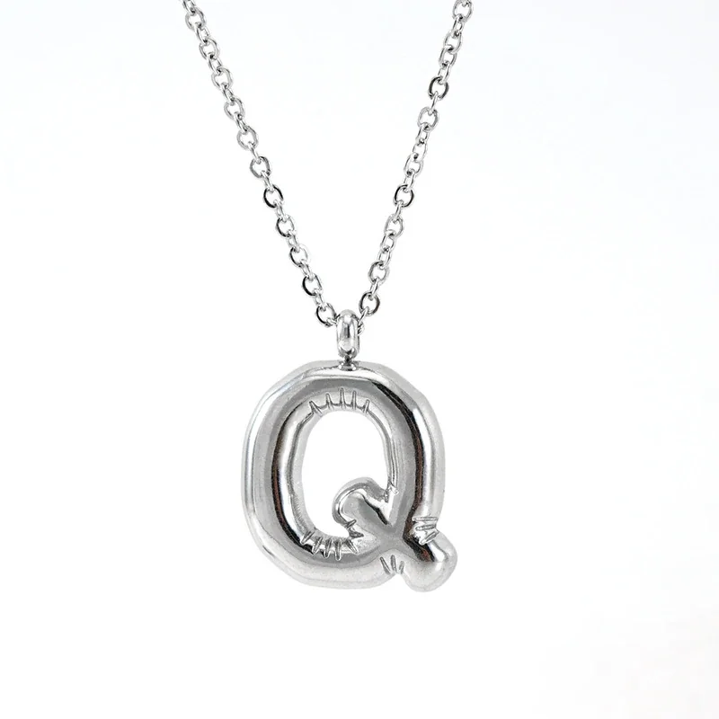 Puffy Silver-Tone Bubble Letter Pendant Necklace - Silver Q
