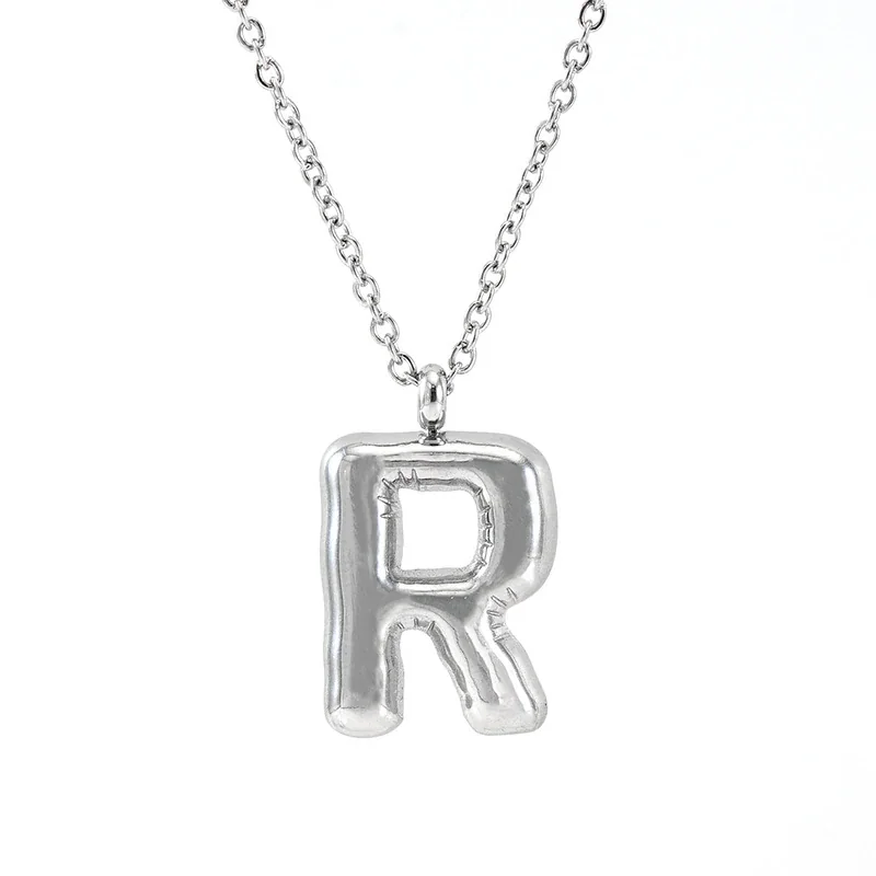 Puffy Silver-Tone Bubble Letter Pendant Necklace - Silver R