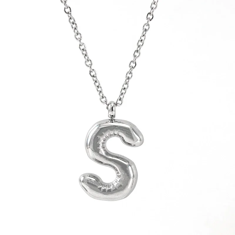 Puffy Silver-Tone Bubble Letter Pendant Necklace - Silver S
