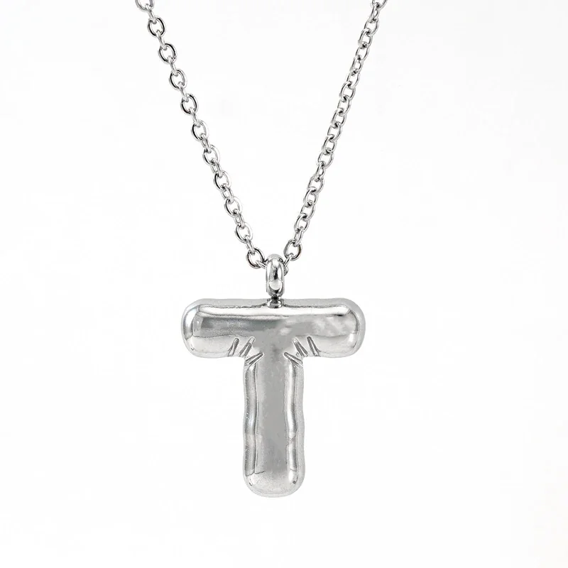 Puffy Silver-Tone Bubble Letter Pendant Necklace - Silver T