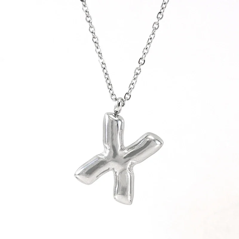 Puffy Silver-Tone Bubble Letter Pendant Necklace - Silver X