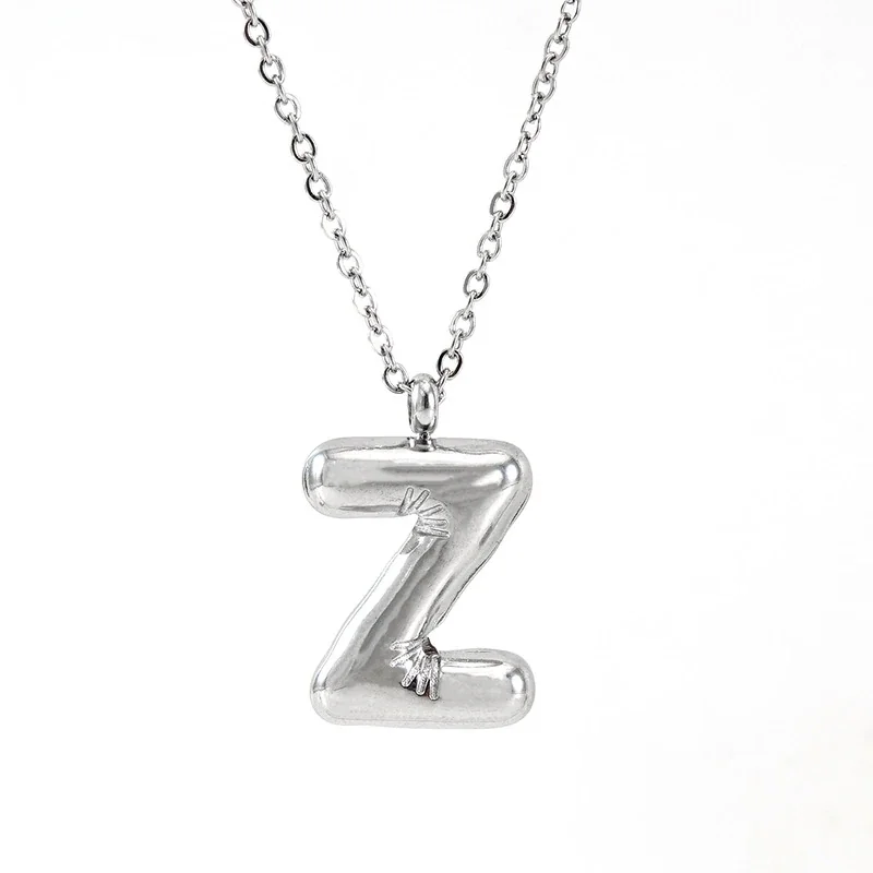 Puffy Silver-Tone Bubble Letter Pendant Necklace - Silver Z