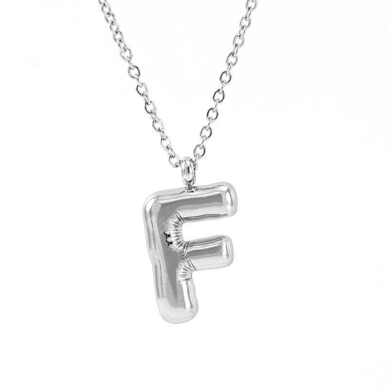Puffy Silver-Tone Bubble Letter Pendant Necklace - Silver F