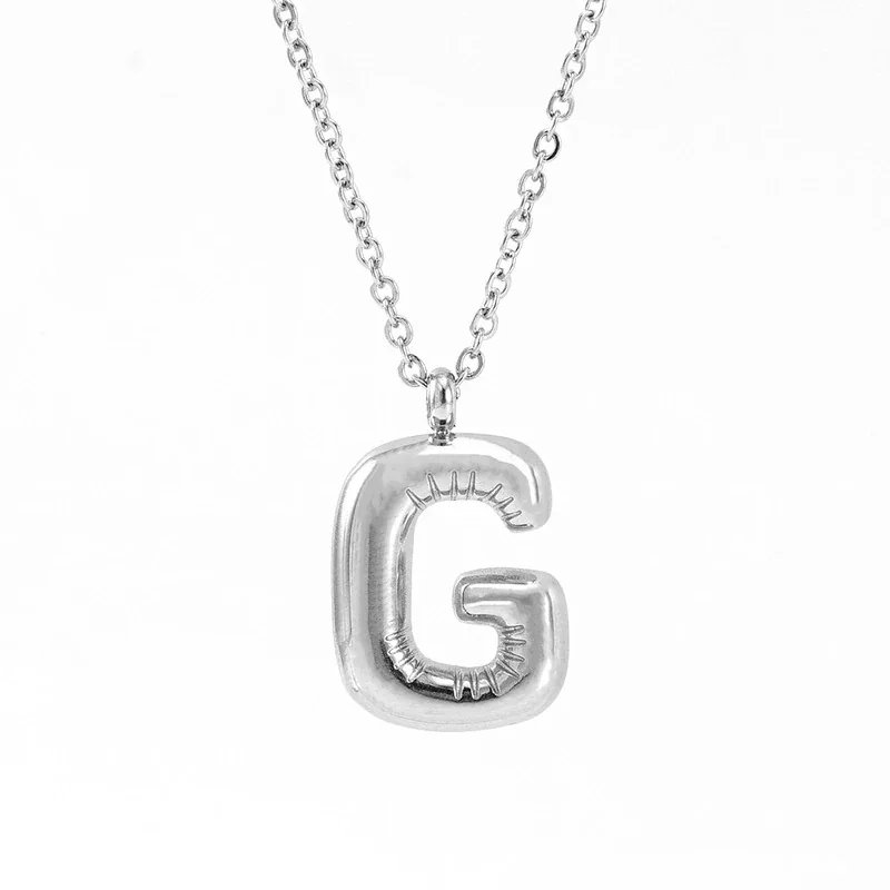 Puffy Silver-Tone Bubble Letter Pendant Necklace - Silver G