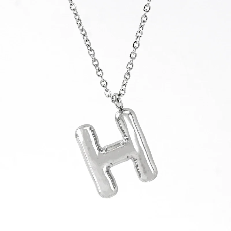 Puffy Silver-Tone Bubble Letter Pendant Necklace - Silver H
