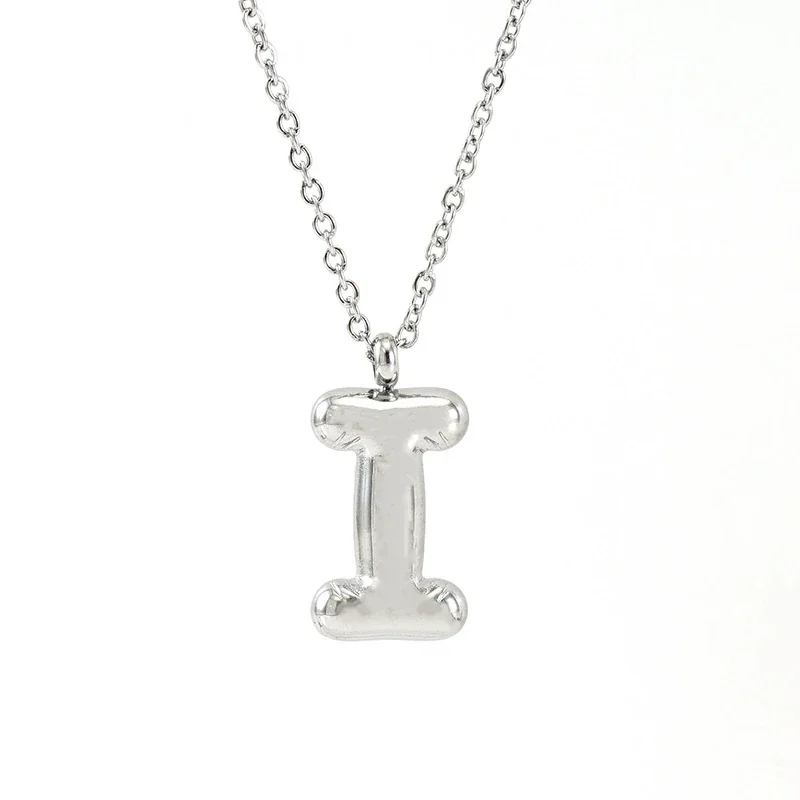 Puffy Silver-Tone Bubble Letter Pendant Necklace - Silver I