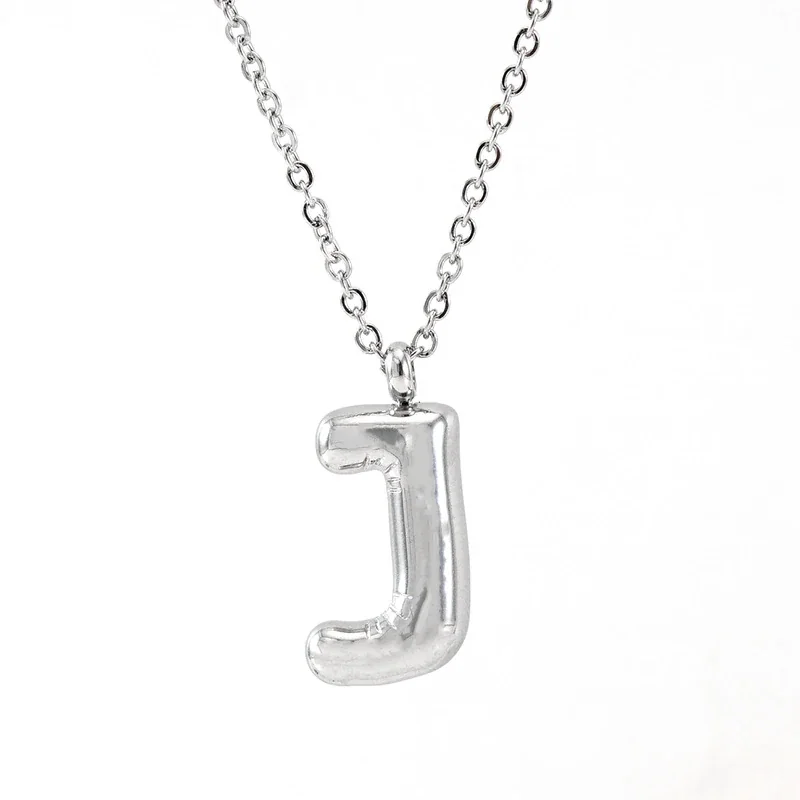 Puffy Silver-Tone Bubble Letter Pendant Necklace - Silver J