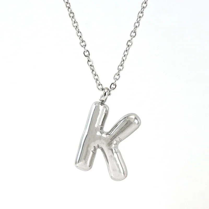 Puffy Silver-Tone Bubble Letter Pendant Necklace - Silver K