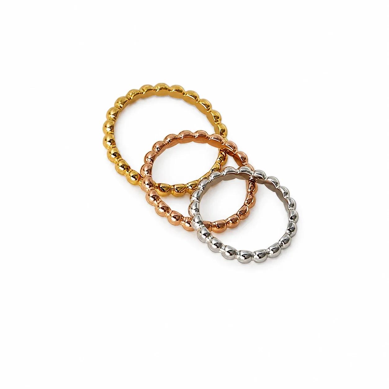 Polished 316 Stainless Steel Bead-Texture Stacking Ring