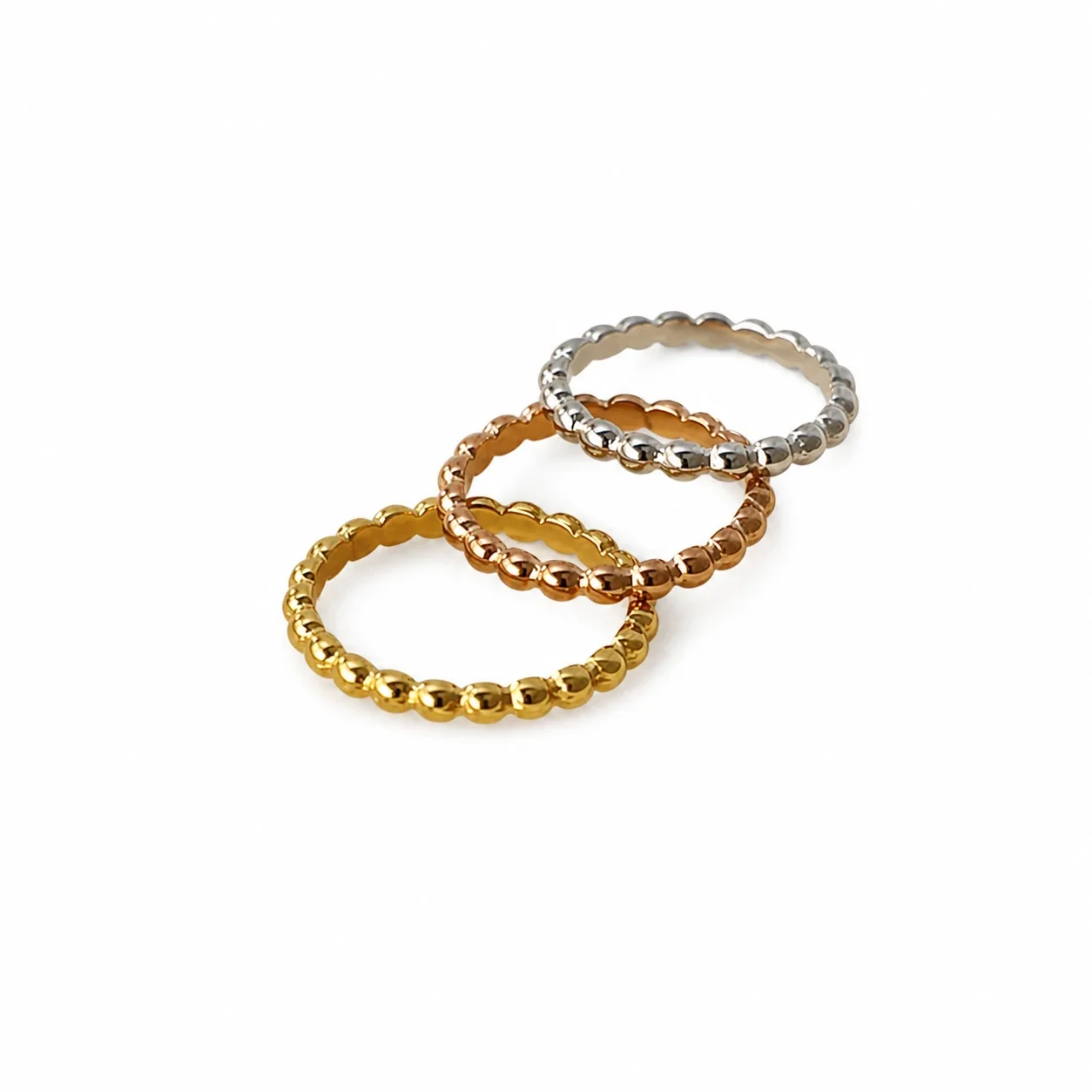 Polished 316 Stainless Steel Bead-Texture Stacking Ring