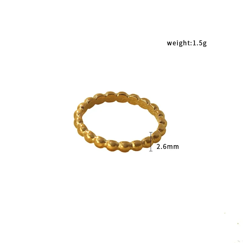 Polished 316 Stainless Steel Bead-Texture Stacking Ring - Gold