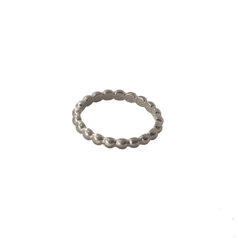 Polished 316 Stainless Steel Bead-Texture Stacking Ring - Silver