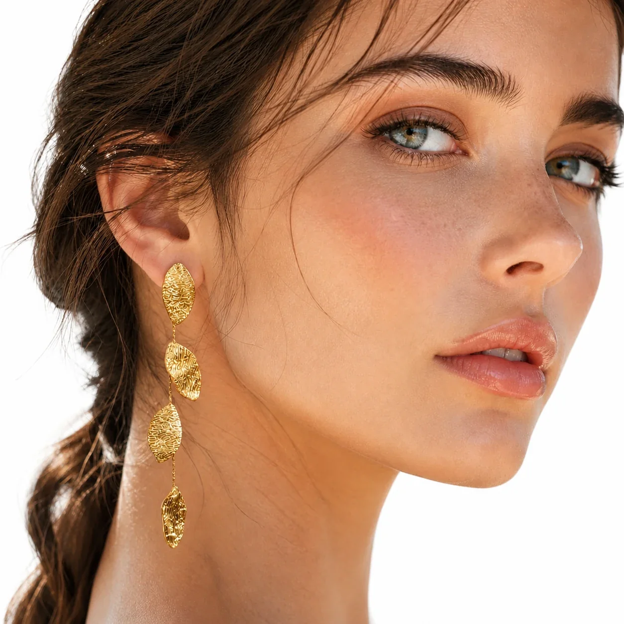 Hammered Disc & Leaf 18K Gold-Plated 316L Jewelry Set