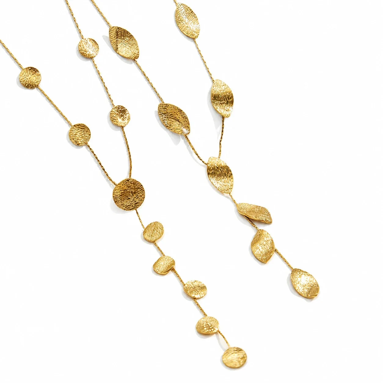 Hammered Disc & Leaf 18K Gold-Plated 316L Jewelry Set