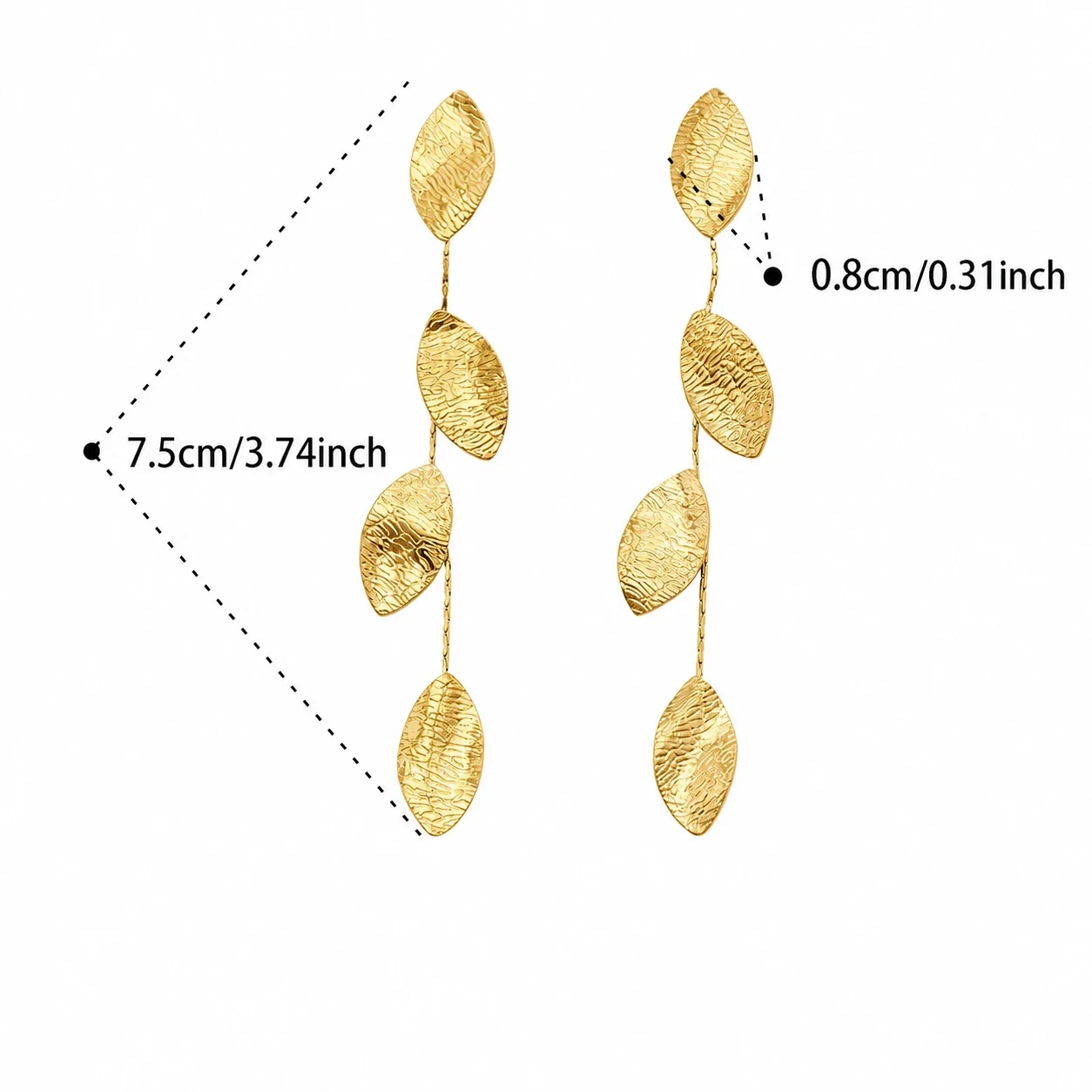 Hammered Disc & Leaf 18K Gold-Plated 316L Jewelry Set - Gold Leaf Hammered