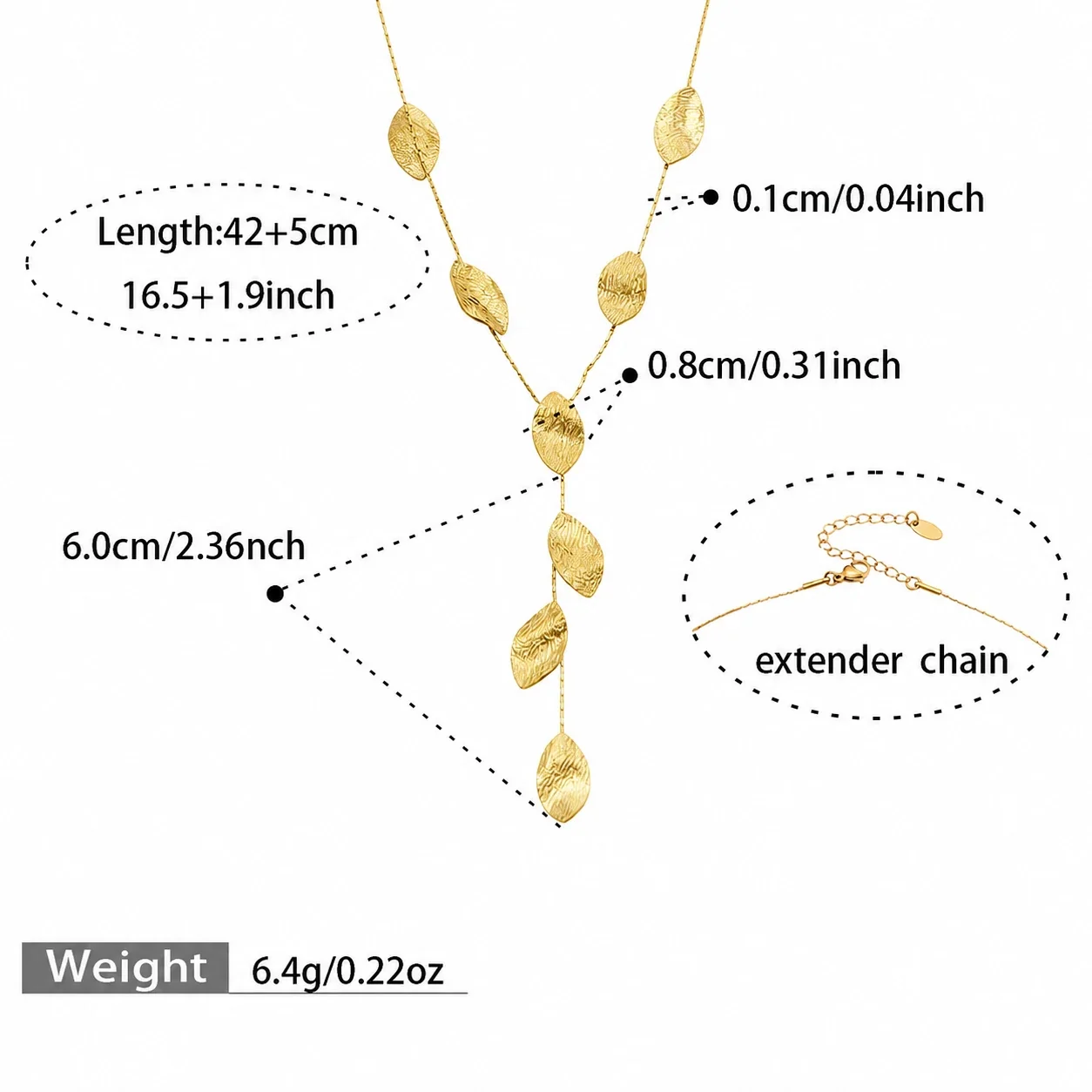 Hammered Disc & Leaf 18K Gold-Plated 316L Jewelry Set - Gold Leaf Hammered 42+5 cm