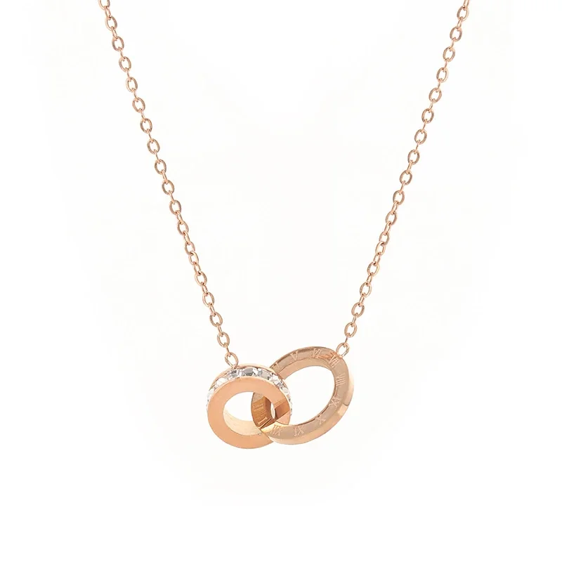 Polished Stainless Steel Roman Double Ring Necklace