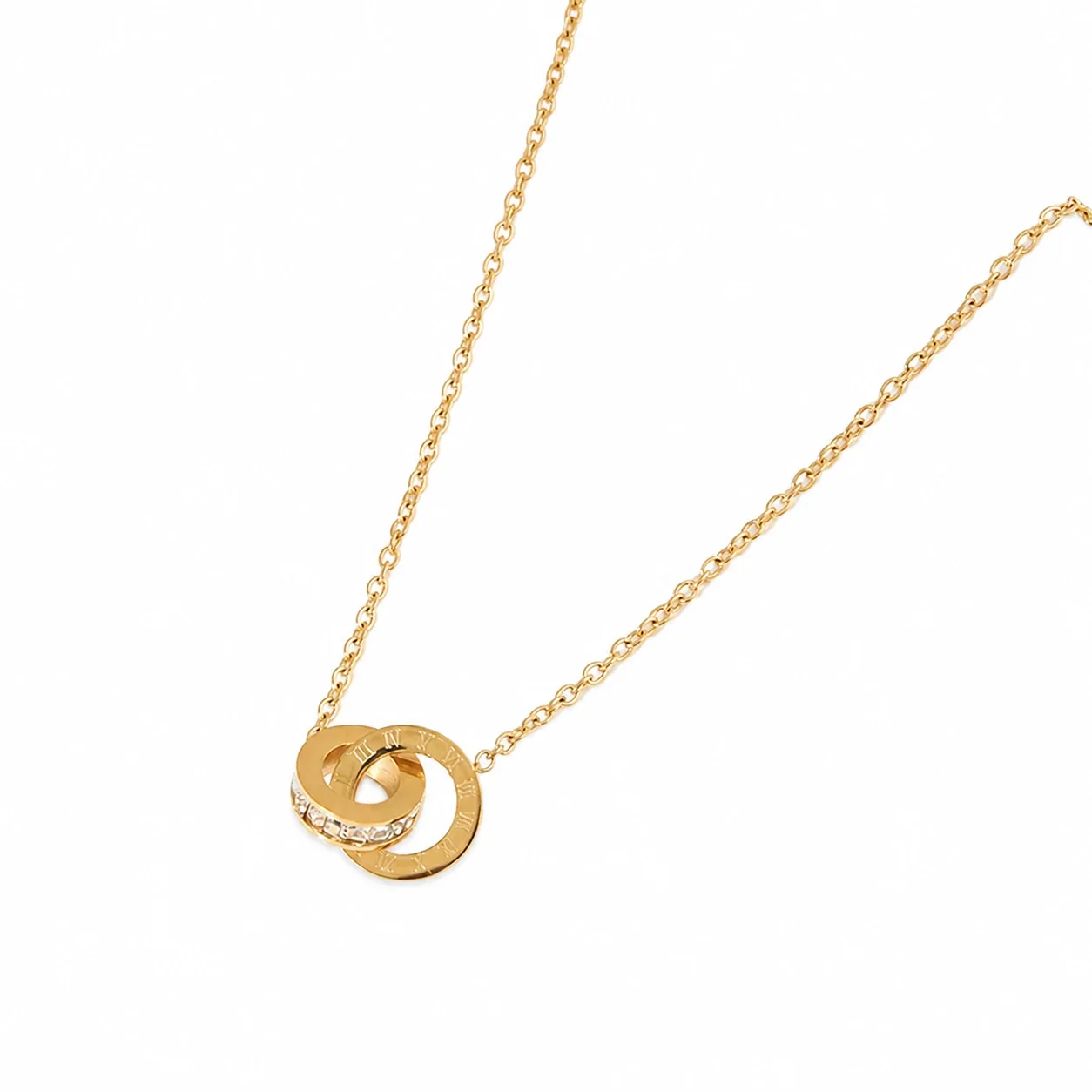Polished Stainless Steel Roman Double Ring Necklace