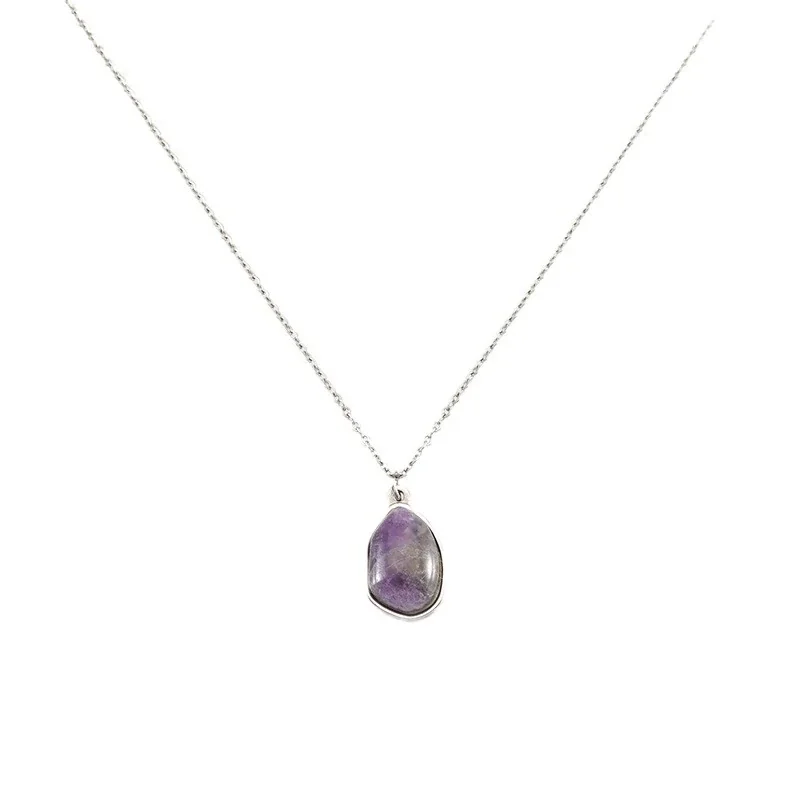 Organic Stainless Steel Oval Bezel Stone Pendant Necklace